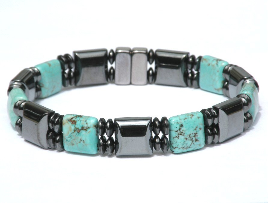 Magnetic Hematite Bracelet Anklet 2 Row Chalk Turquoise Mens Womens Therapy