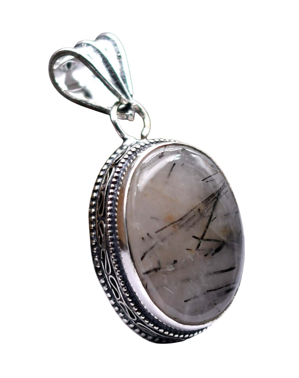 Black Rutile Natural Gemstone Silver Plated Ethnic Pendant Jewelry 2″ P 5428