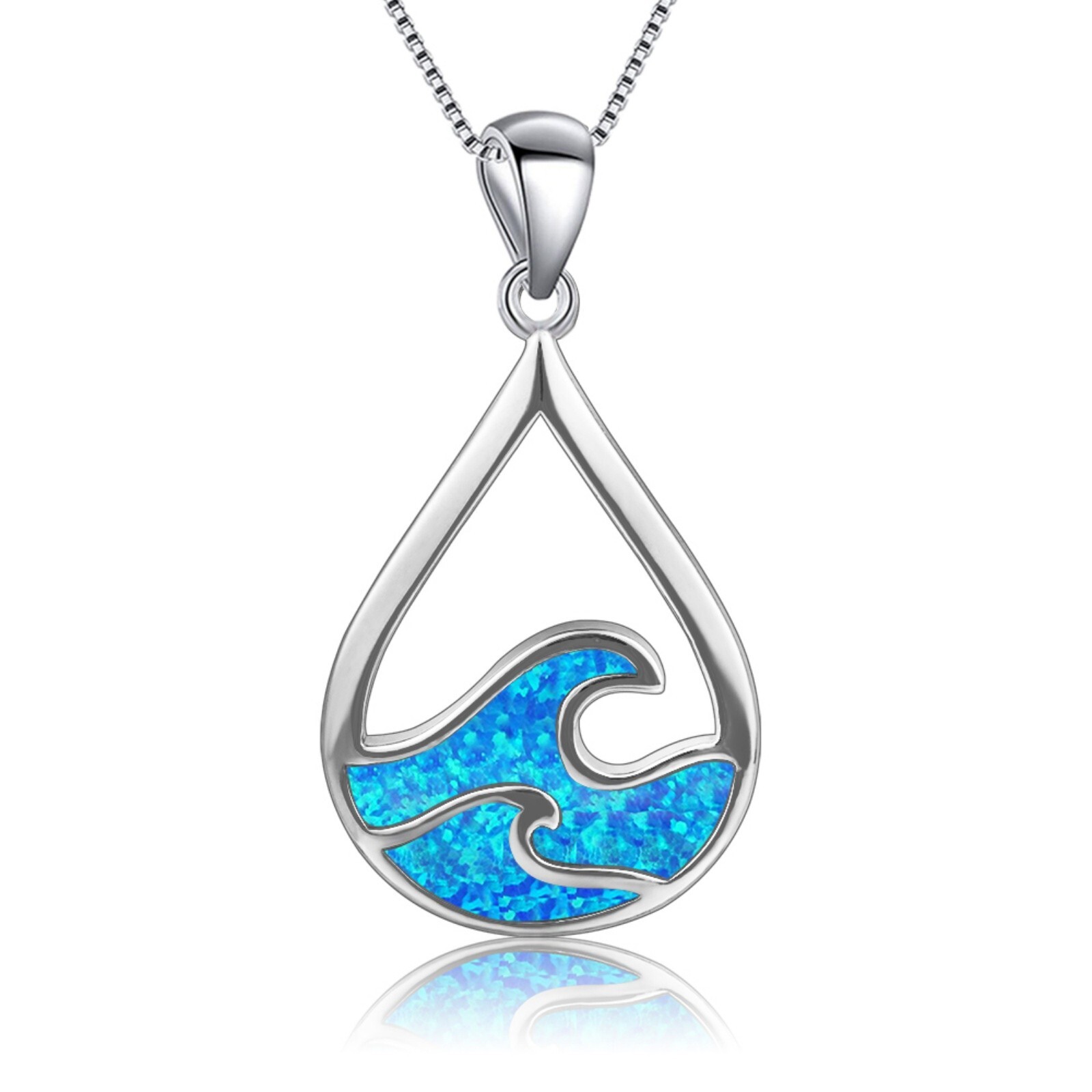 Hawaii Blue Fire Opal sea Wave Necklace pendants Silver Filled For Women Girls