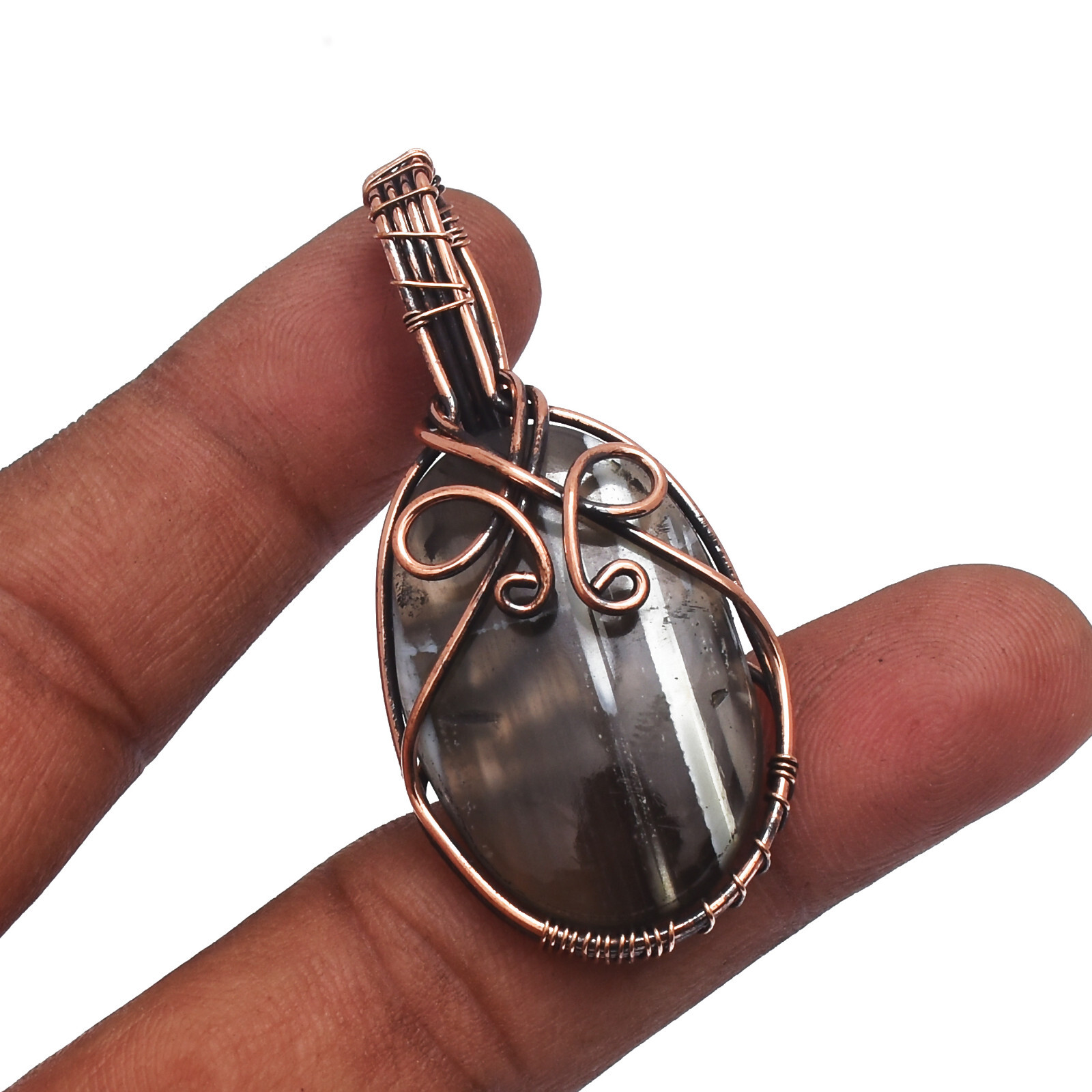 Botswana Agate Copper Wire Wrapped Handmade Pendants Jewelry 5.2 cm CP-44