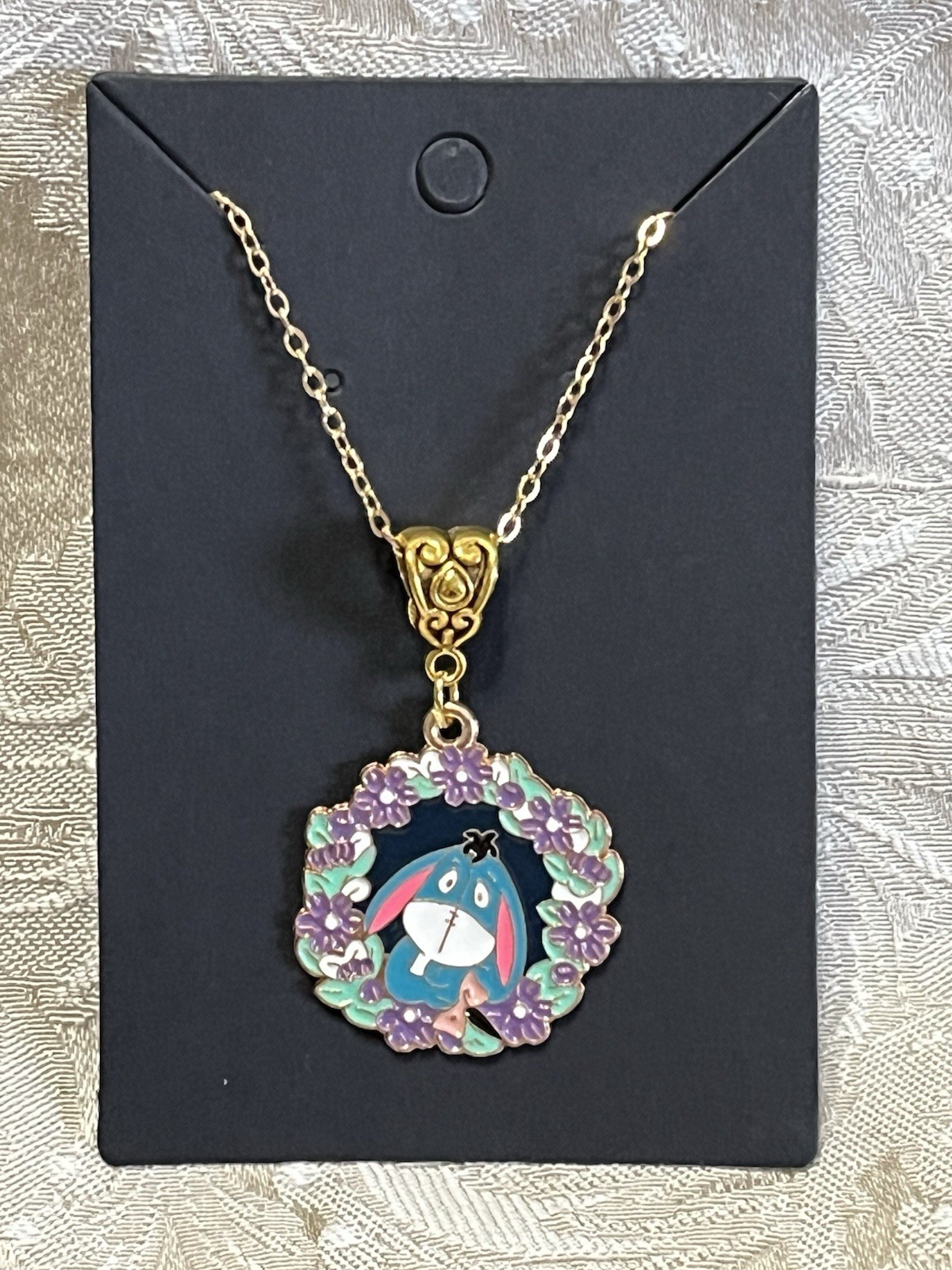Eeyore Cartoon Anime Donkey Enamel Charm Gold 18” Necklace Boho Fashion