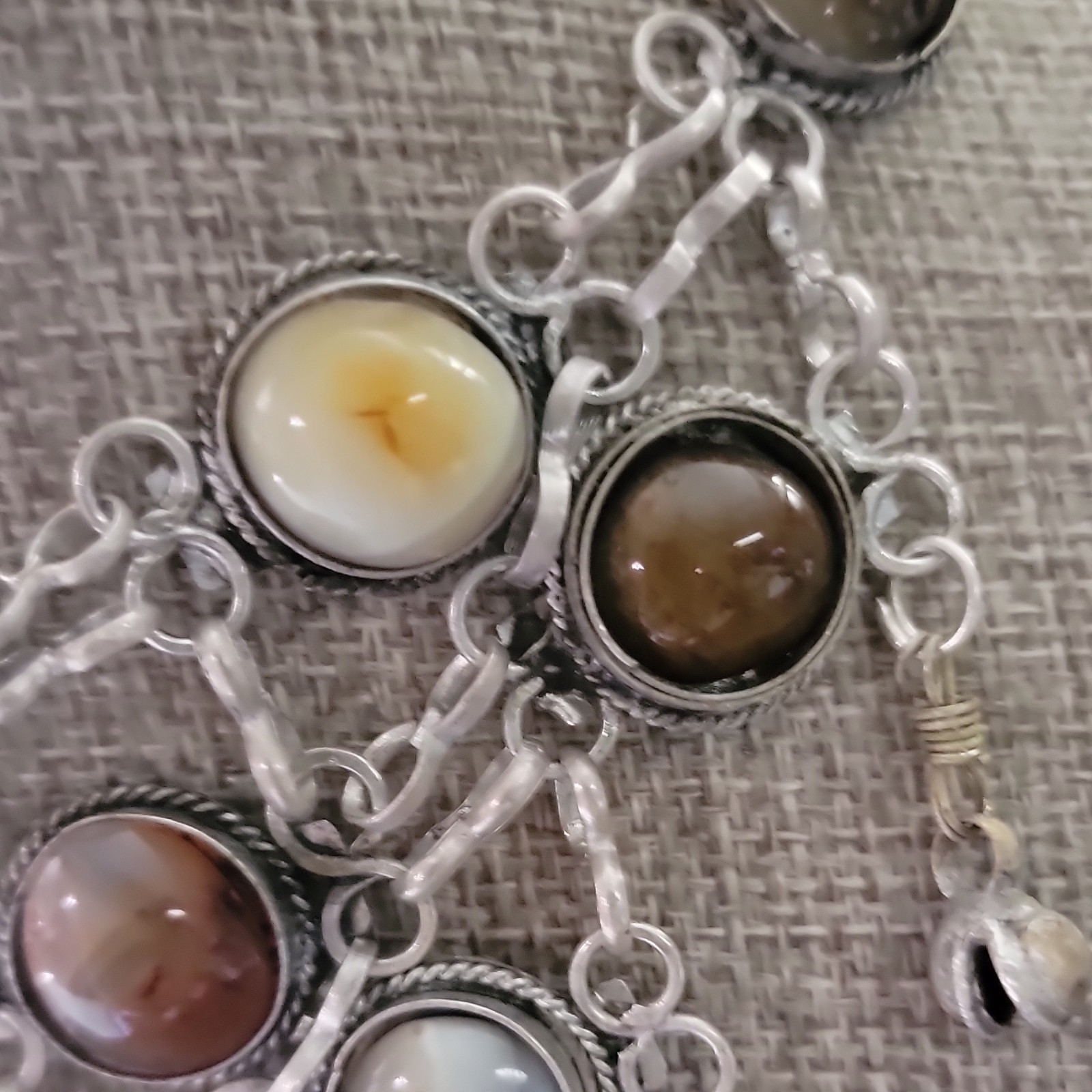 Tibetan Silver Multicolor Oval Cabochon Bezel Set Bib Charm Necklace Link Chain