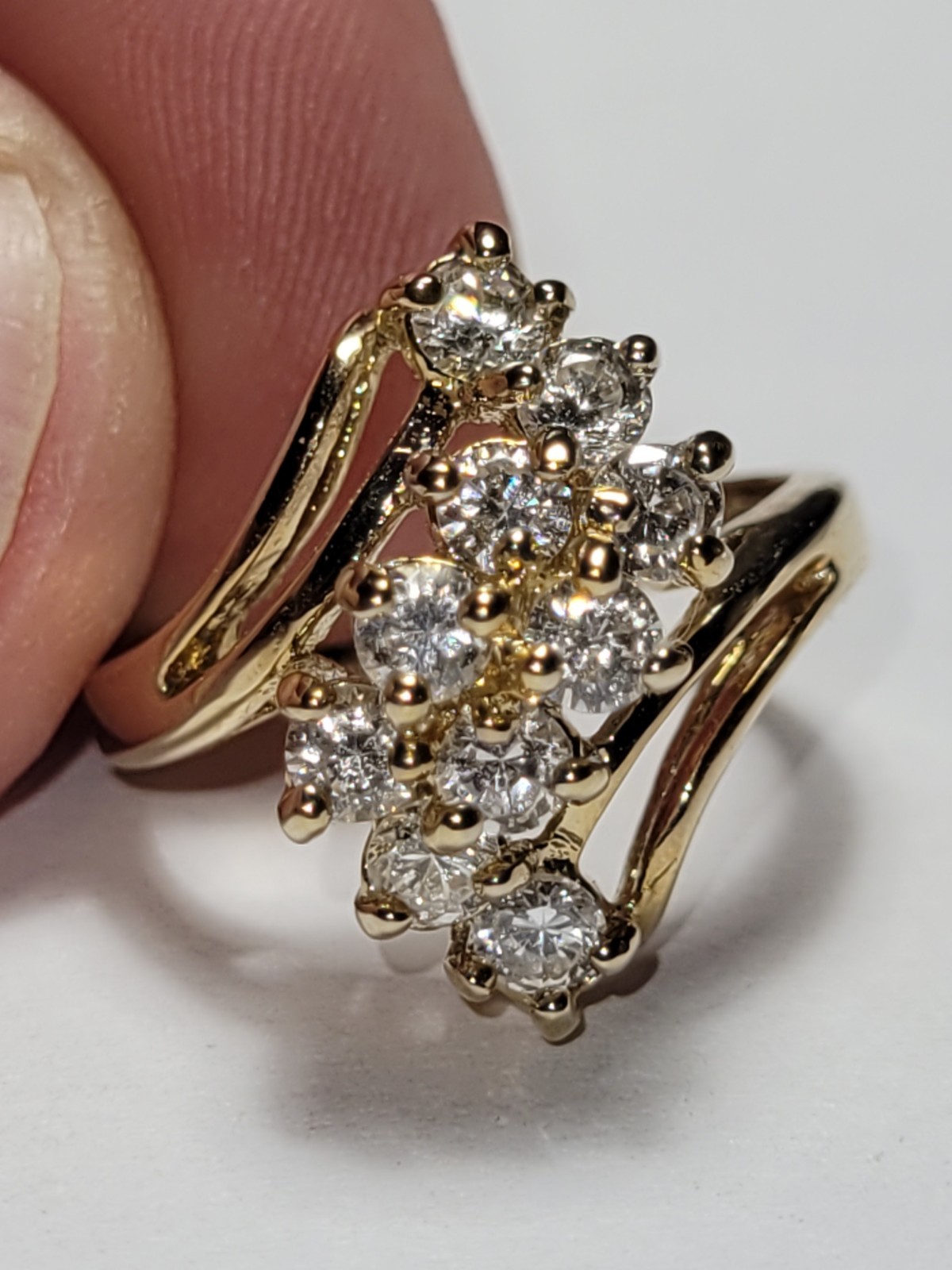 JQA 14K HGE Signed LIND Goldtone Cocktail Ring Clear CZ Crystal Statement Fashio