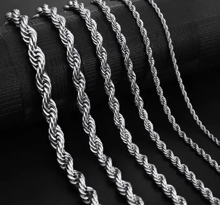 4mm Diamond Cut Solid 925 Sterling Silver Italian Rope Chain Men’s Necklace