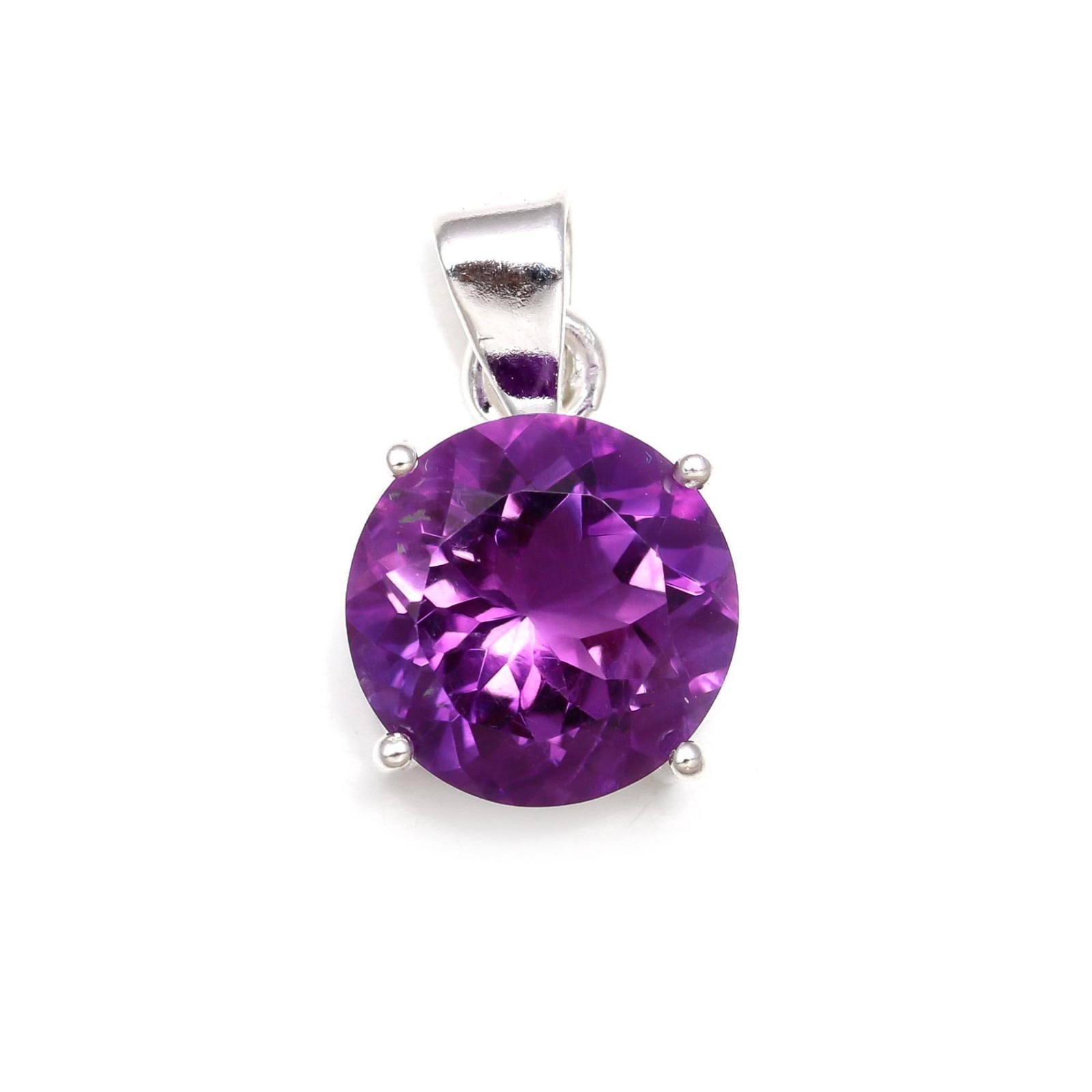100%Natural Purple Amethyst Round Pendant 925 Sterling Silver Minimalist Jewelry