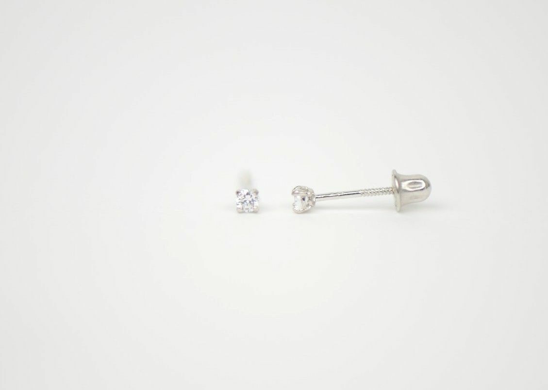 Genuine Natural Diamond Stud Screw Back Earrings in 14k White Gold