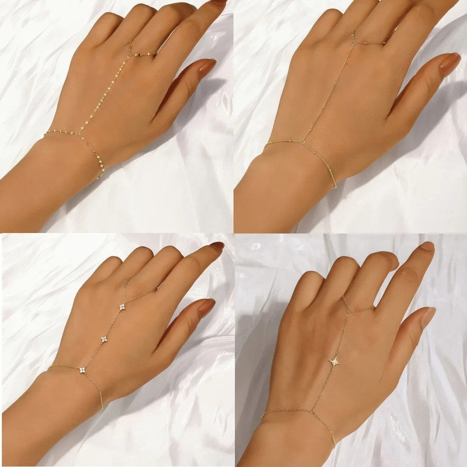 Sterling Silver Hand Chain Bracelet Heart Star Simulated Zirconia Jewelry