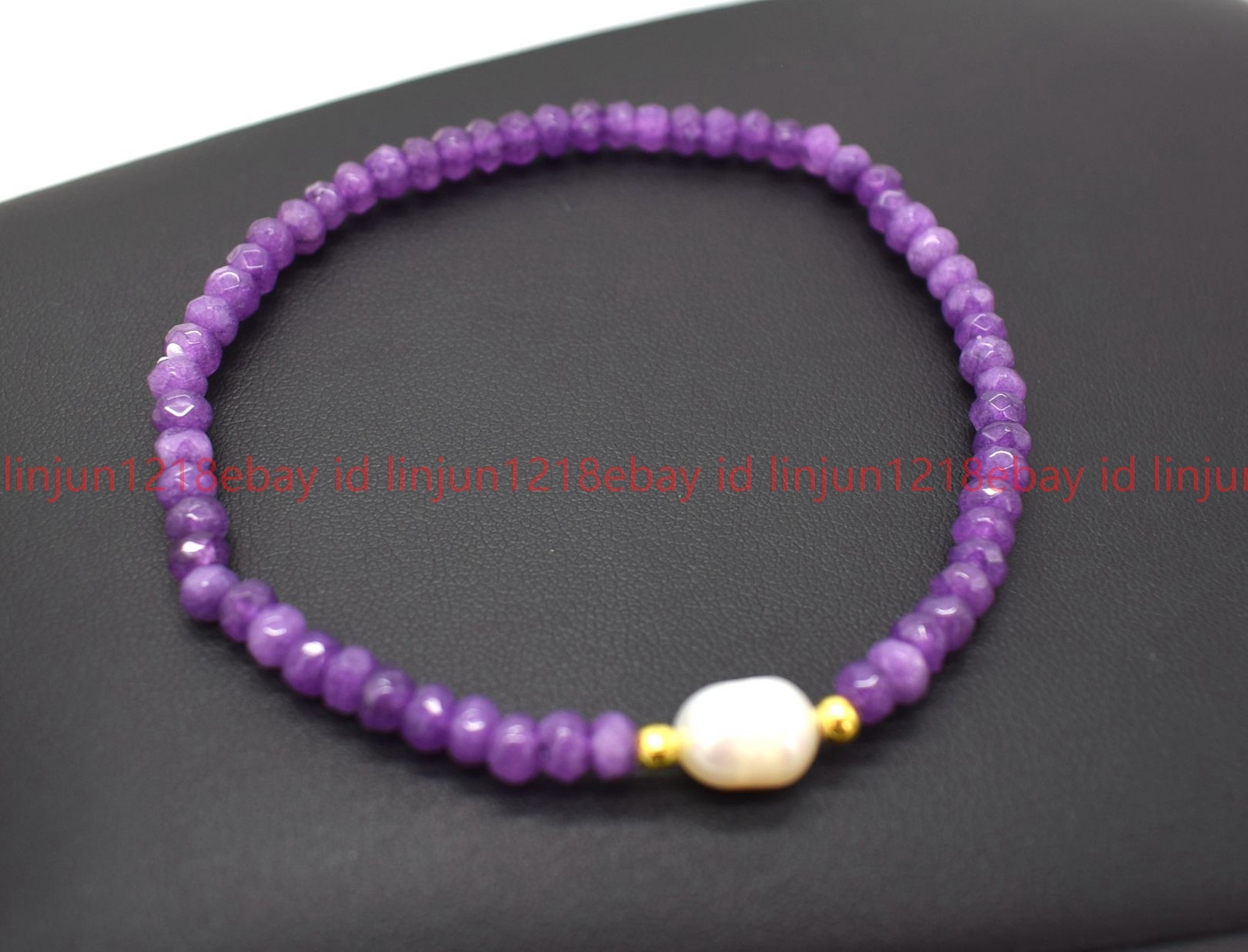 Natural 2x4mm Faceted Purple Jade Rondelle Gems Beads White Pearl Bracelet 7.5in