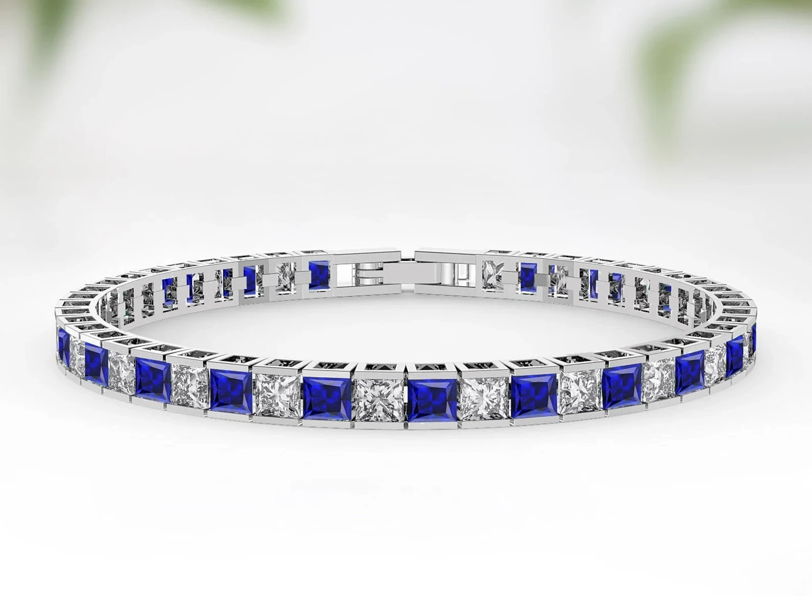 6 Ct Princess Simulated Sapphire 925 White Sterling Silver Women Tennis Bracelet