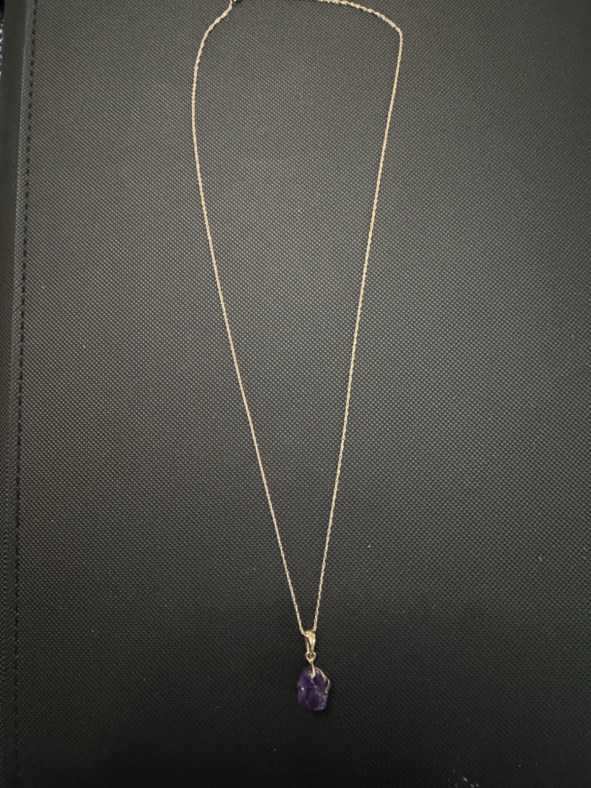 14K Gold Necklace With Genuine Uncut Amethyst Embedded Into Pendant. 18 In, New