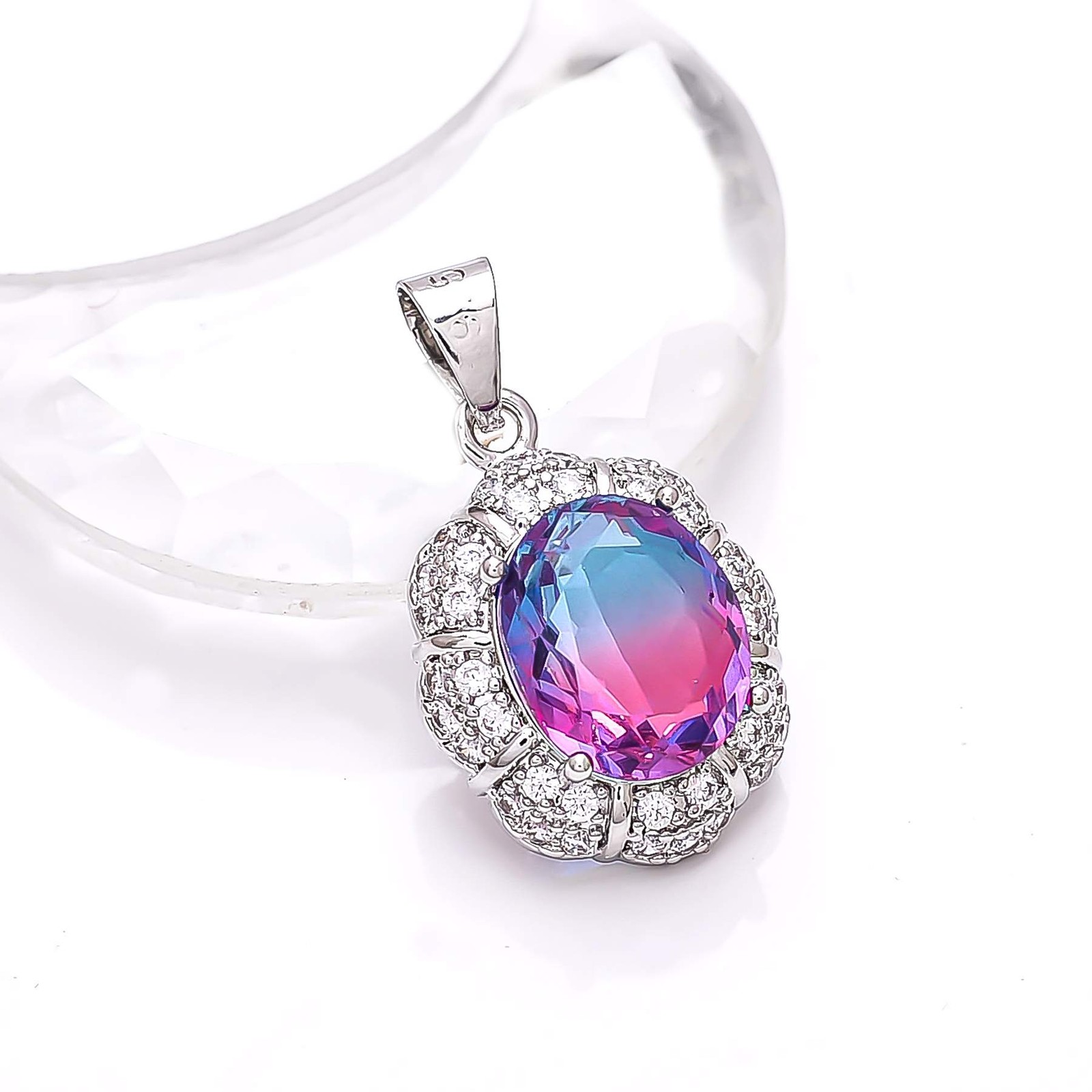 Bi-Colour Tourmaline & CZ Gemstone 925 Sterling Silver Pendant 1.00″ P79222