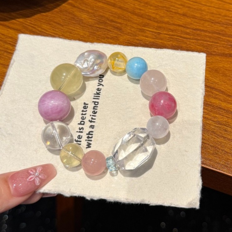 13/18mm Natural Rainbow Multi-gemstone Rose Quartz Larimar Handmade Bracelet
