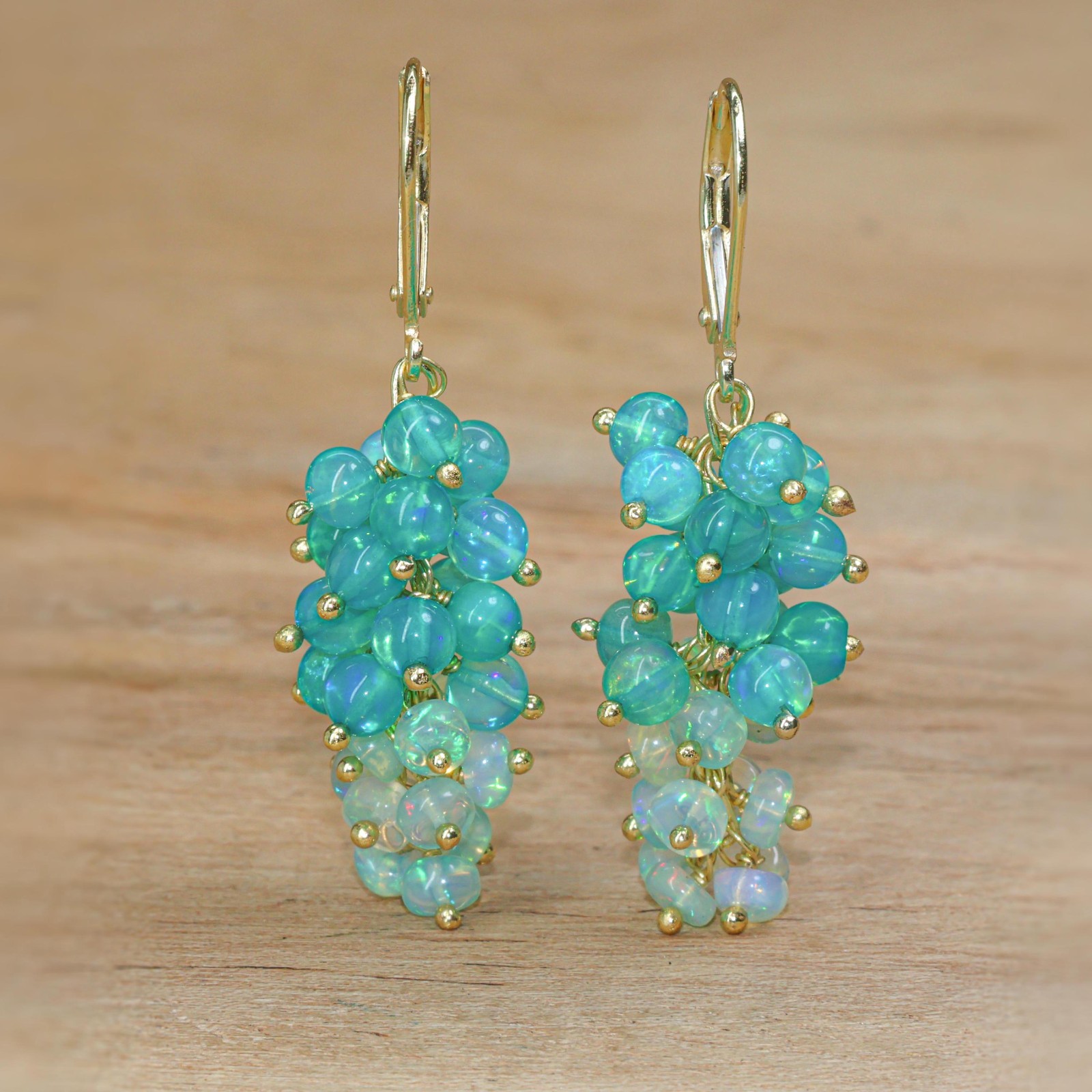 Natural Green Opal Cluster Earring, Multifire Opal Beads Earring, Opal Dangle