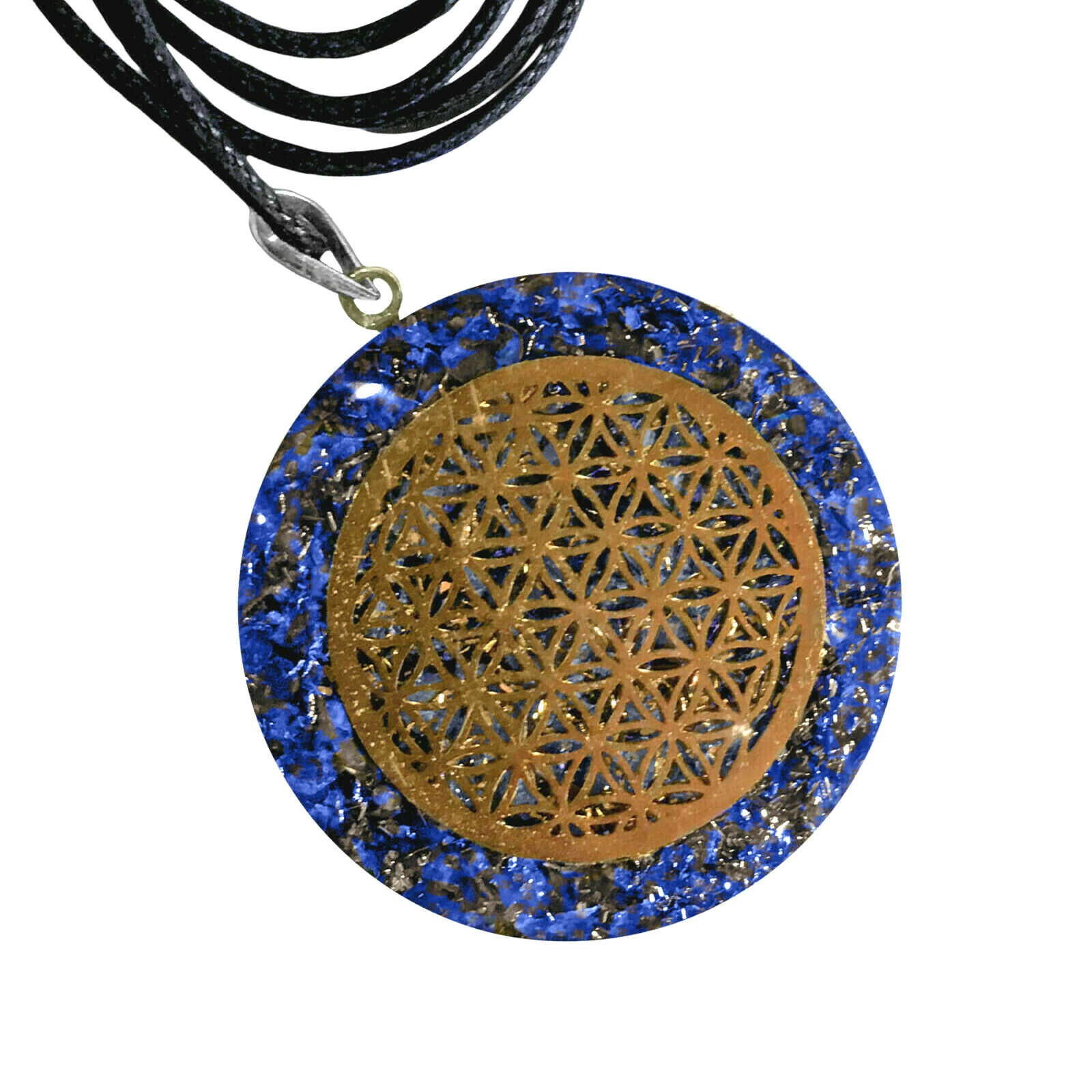 Lapis Lazuli Flower of Life Pendant Orgone Energy Copper Orgonite Necklace Reiki