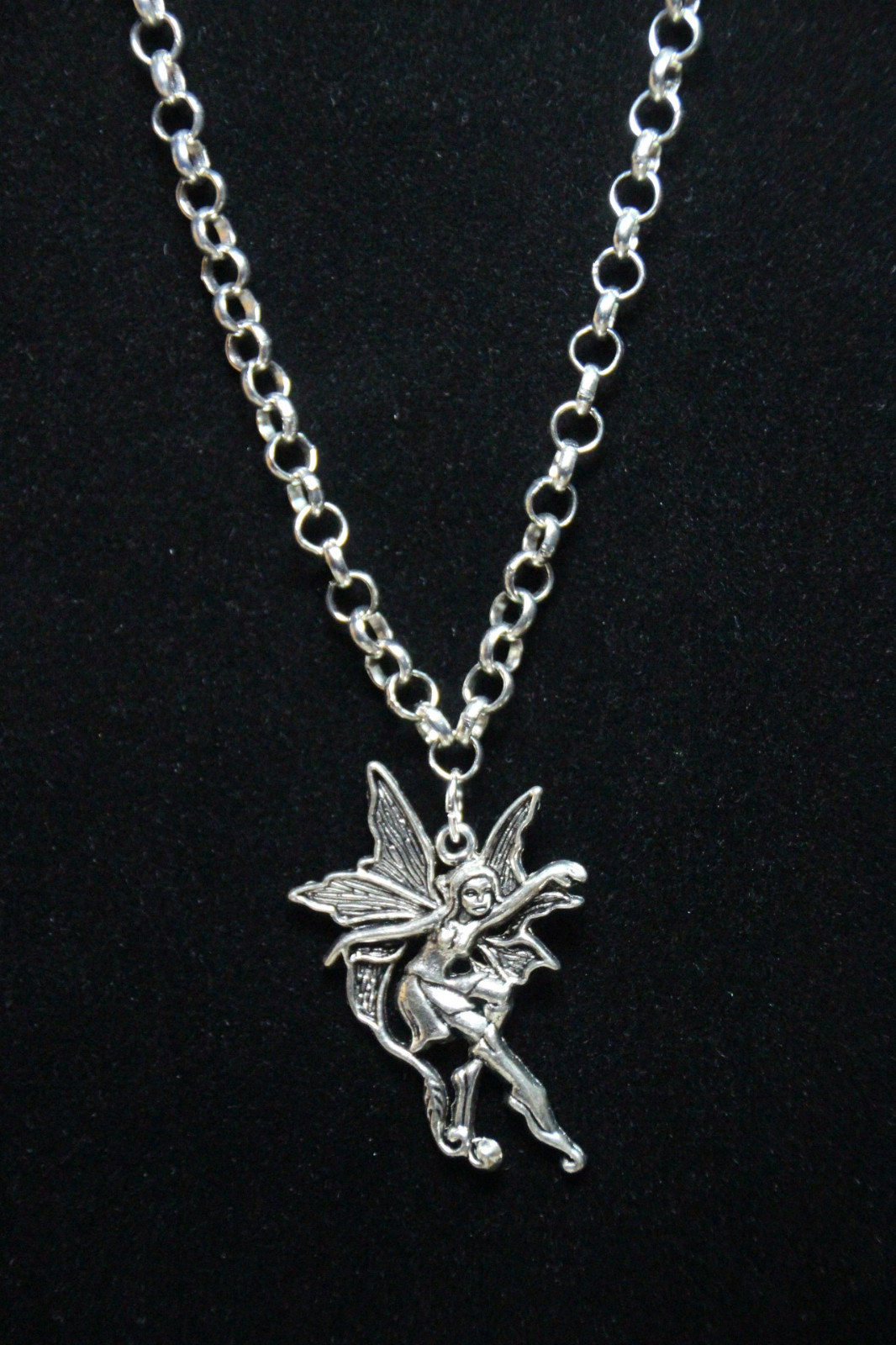Fairy Fantasy Charm Silver Pewter Pendant Stainless Steel Chain Necklace 18″