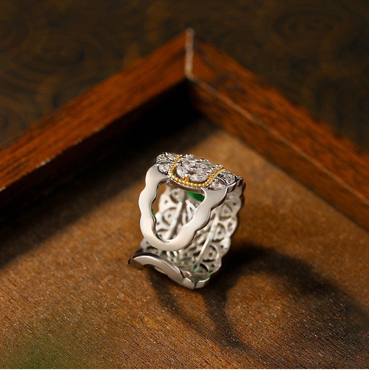 Green Crystal Band Ring 18K Gold Plated Handmade Gemstone Adjustable Size