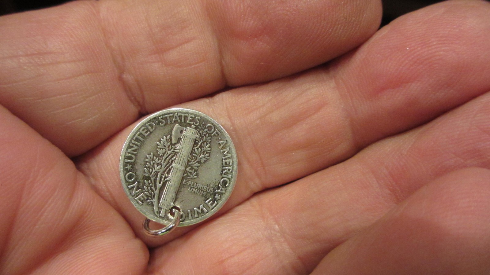 MERCURY DIME Reverse 90% SILVER 1944 Coin Jewelry PENDANT / CHARM-Vintage