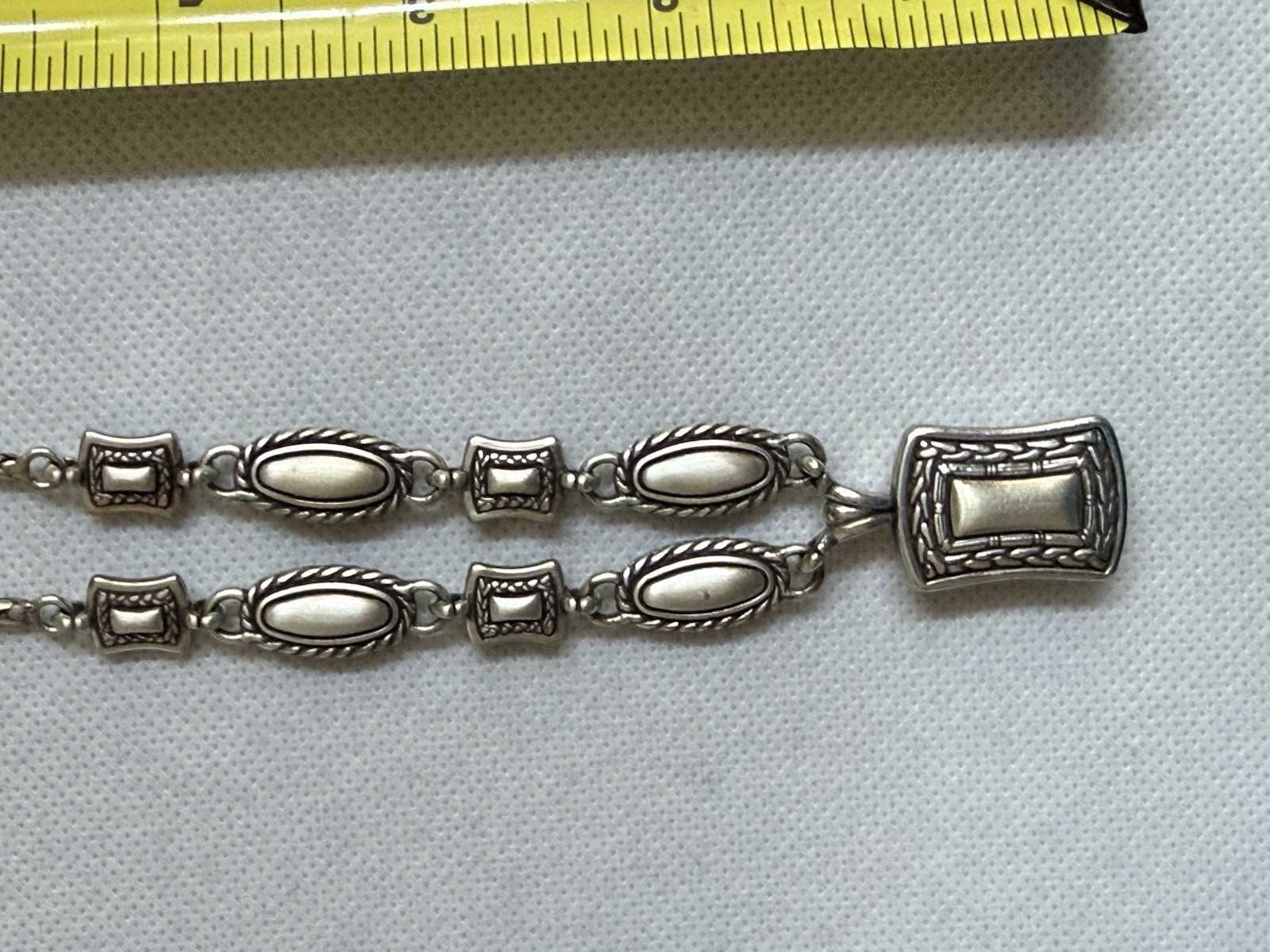 Brighton Silver & Gold Tone Braided Chain Necklace Rectangle Pendant