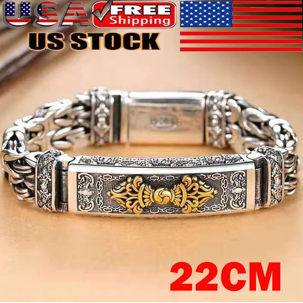 22cm Silver Plated Bangle Bracelet Chain Popular Vintage Jewelry Men’s Gift HOT