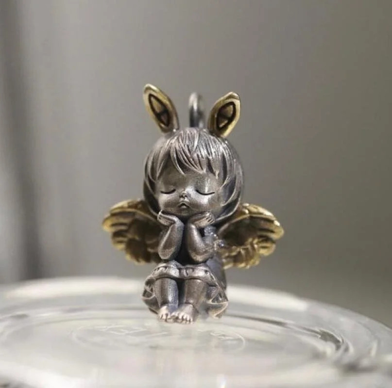 Vintage Cute Angel Girls Pendant Necklace Metal Angel Wings Necklace for Women