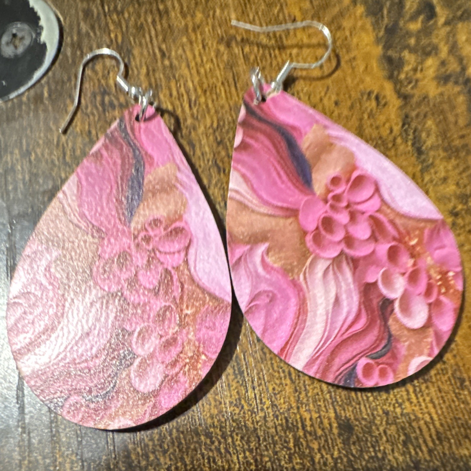 Pink Teardrop Dangle Drop Hook Earrings No Stone Lobe Ear Area Pair