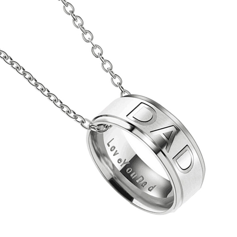 LOVE YOU DAD Engraved Ring With 24″ Stainless Steel Chain Link Necklace D570