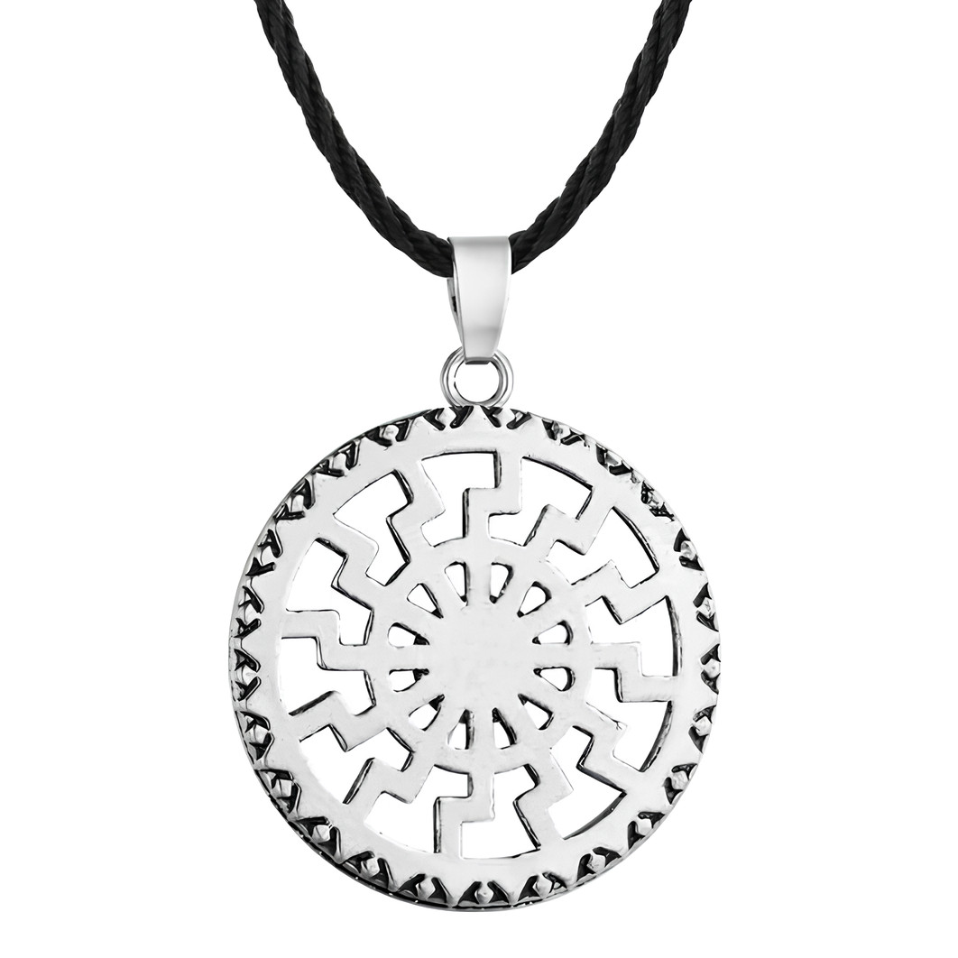 Black Sun Wheel Necklace Slavic Esoteric Occultism Protection Pendant 20″ Cord
