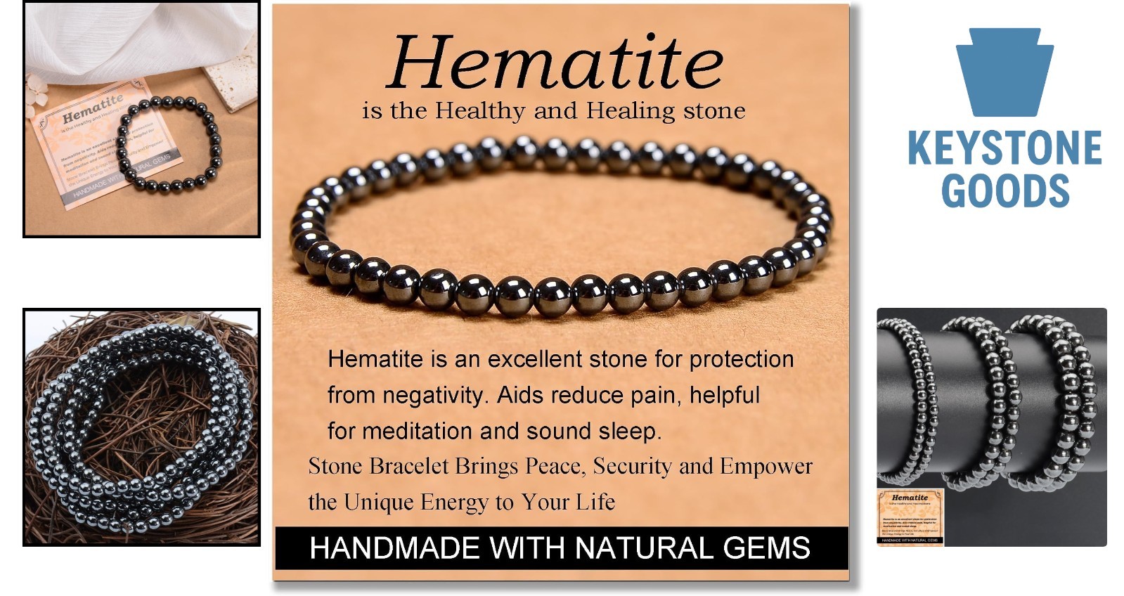 Handmade Hematite Crystal Healing Bracelet for Unisex Adults – Adjustable Mac…
