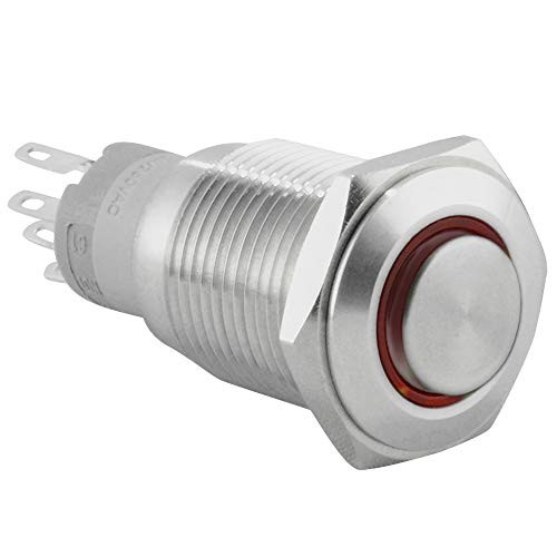 JacobsParts Momentary Pushbutton Starter Switch Circular Metal Silver with Red