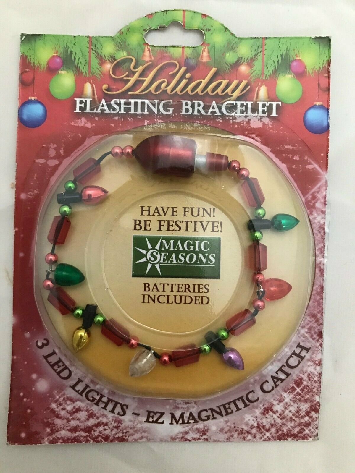 Christmas Bracelet with LED Lights and Red Green Beads – New