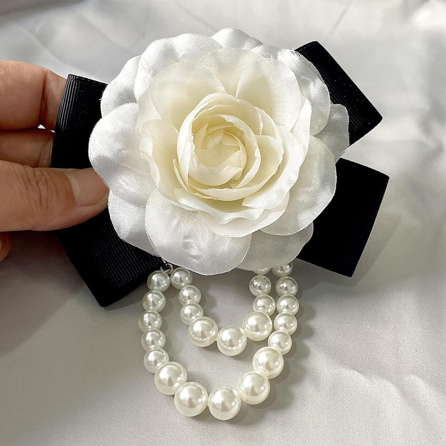 Camellia Pearl Brooches & Pins – Floral Shawl Clips & Hair Clips for Women & Gir