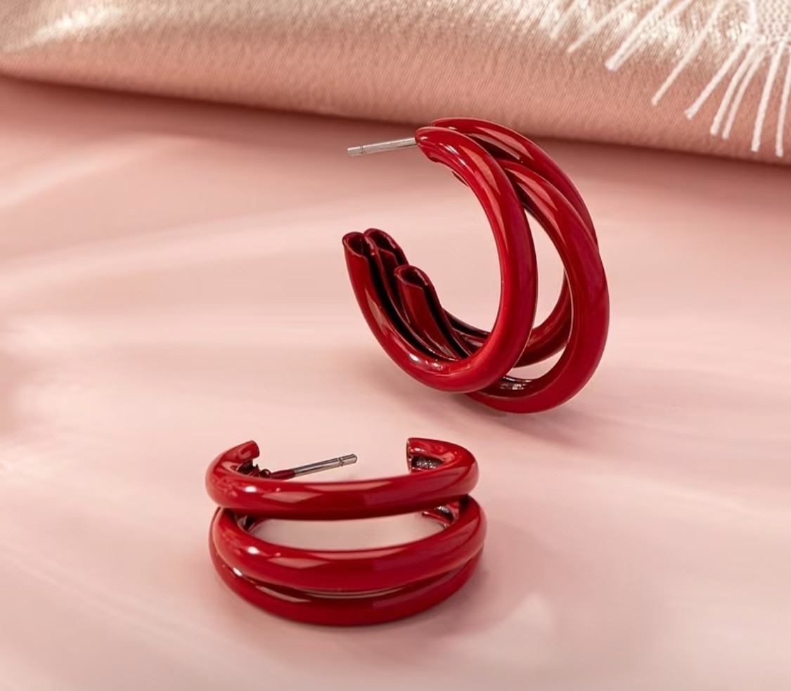FUN RED OR BLUE GEOMETRIC IRON C SHAPED EARRINGS