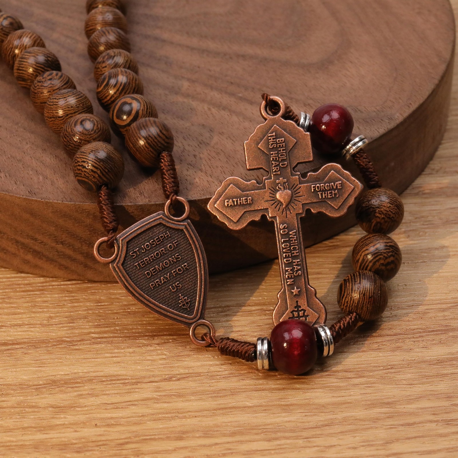 St. Joseph Wooden Rosary Beads, Handmade Catholic Rosary with Crucifix and Sa…