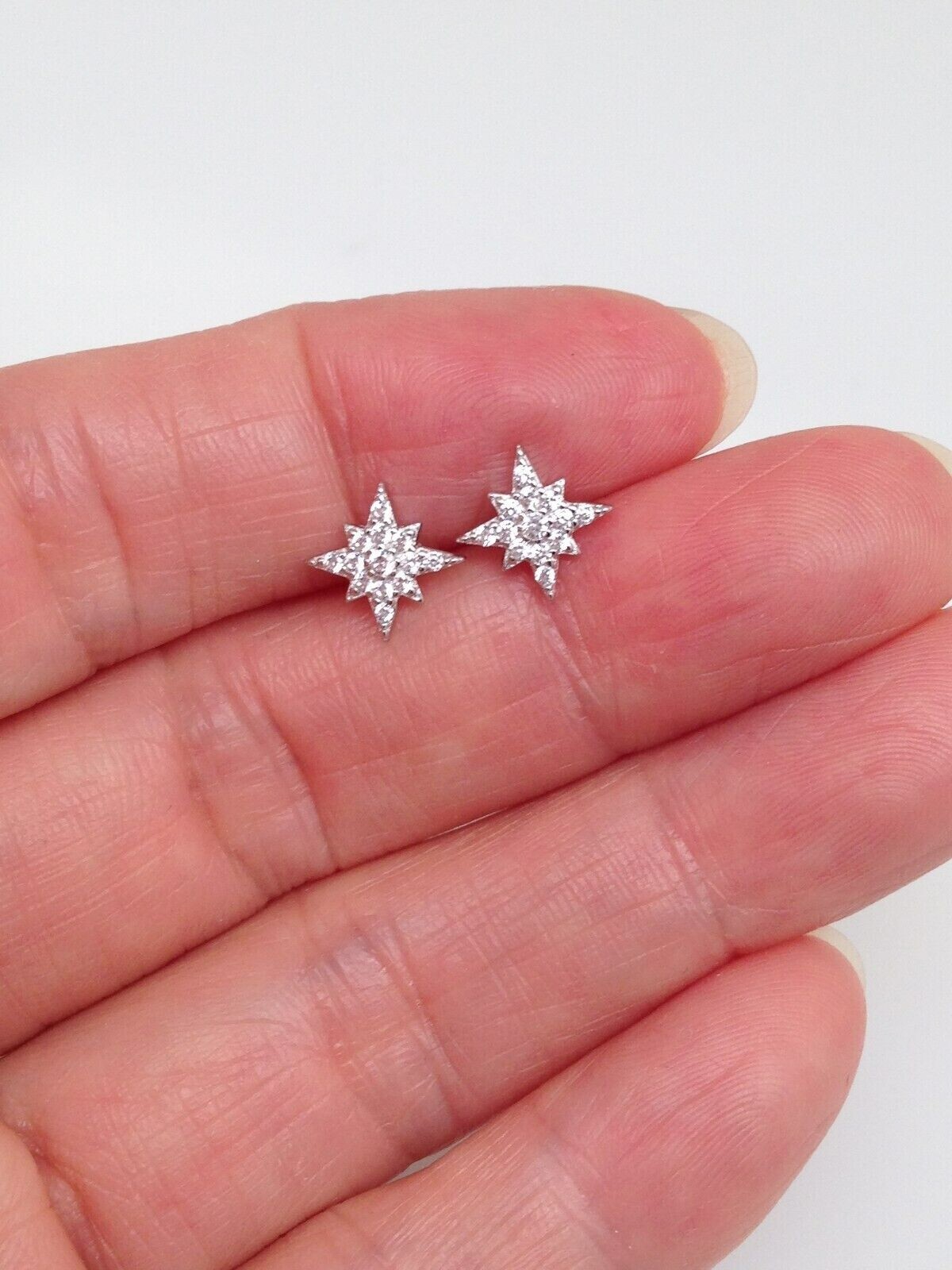 925 Sterling Silver Small Cz North Star Post Stud Earrings 8mm Womens Mens