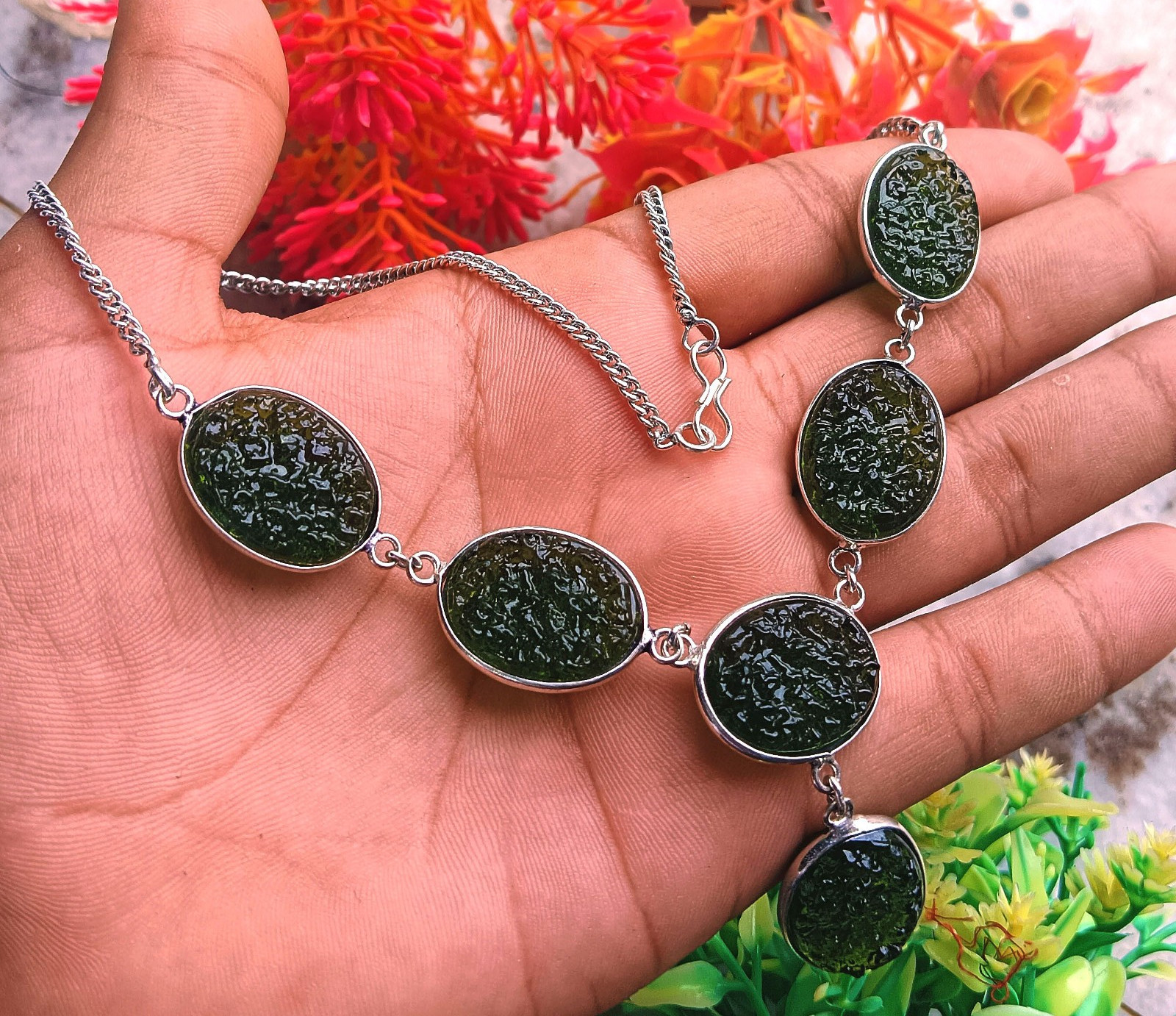 925 Sterling Silver Plated Moldavite Gemstone 1pc Necklace Jewelry Gift For Her