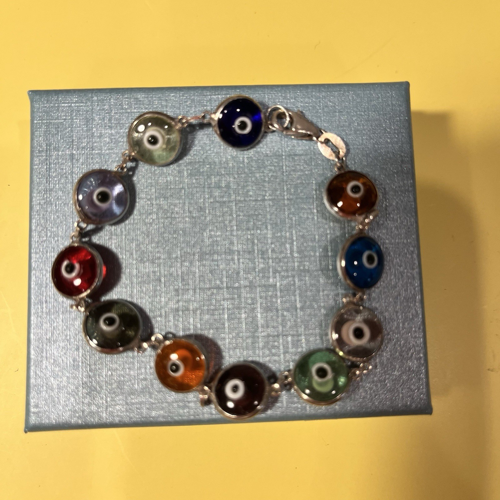Sterling Silver Evil Eye Bracelet 7.83g Fine Jewelry 7.25″ Lobster Clasp