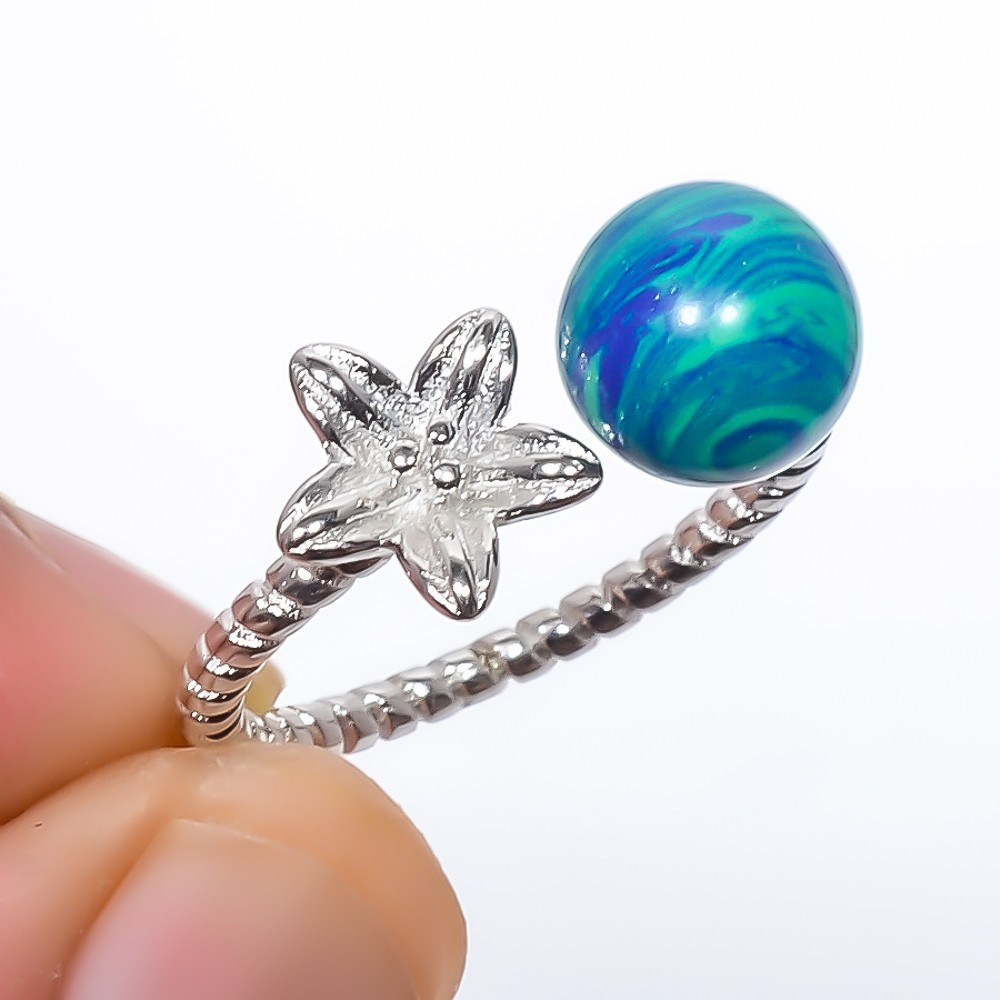 Azurite Malachite Gemstone 925 Silver Plated Ring Adjustable (R151)