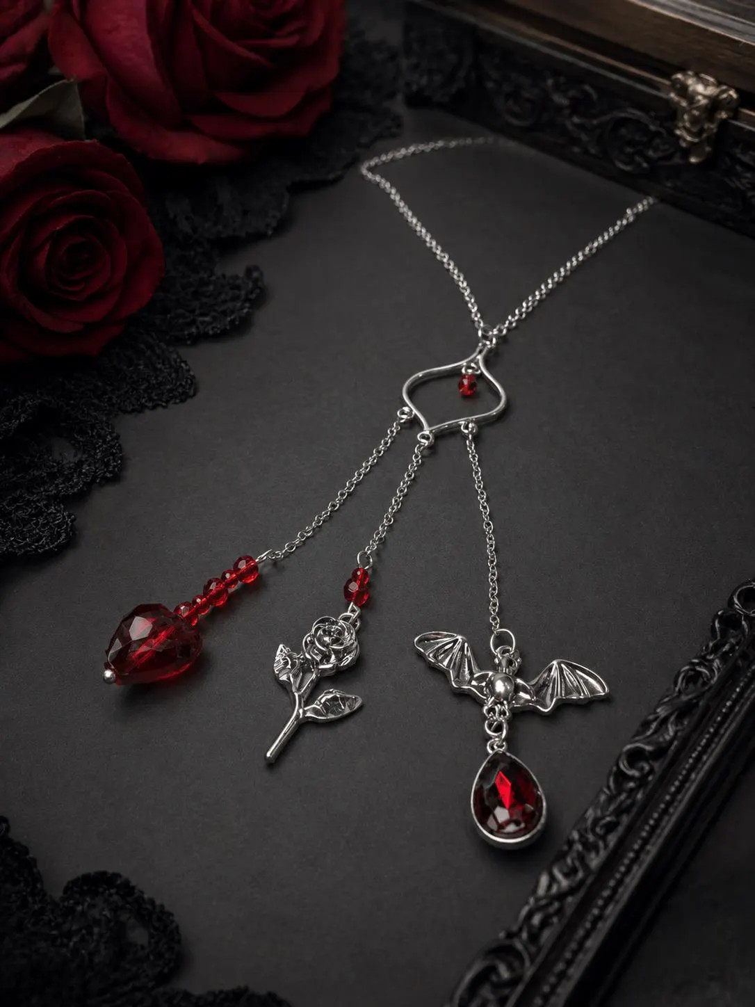 Handmade Gothic Triple Dangle Necklace | Silver Tone Alternative Jewelry
