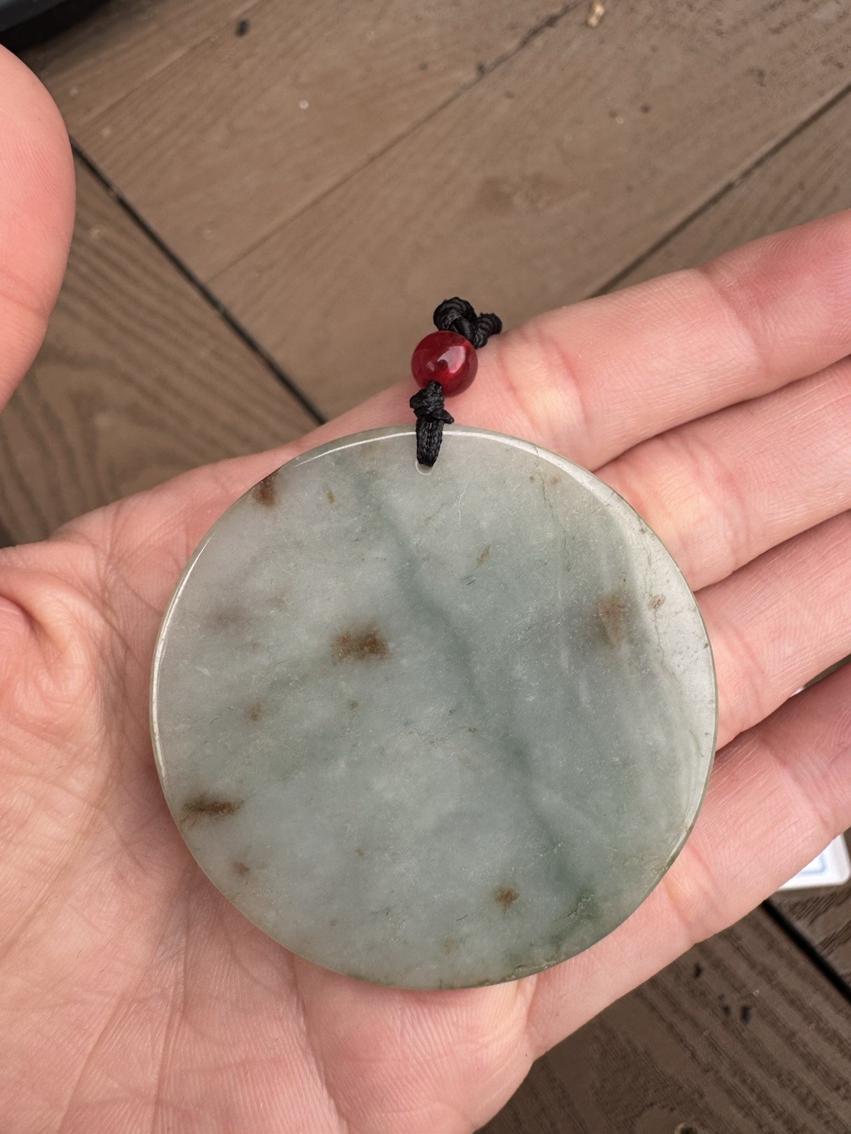real jade Carved Round Charm Pendant Necklace Green Cord Agate Nature( 山水牌）