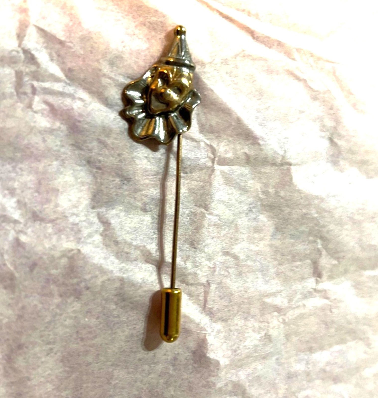 Vintage Silver-Tone and Gold-Tone Clown Hat Pin/Lapel Pin EUC