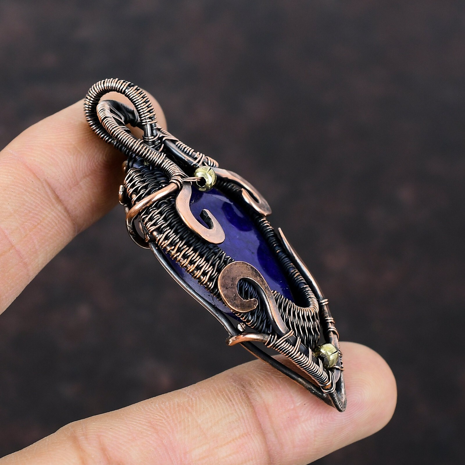 Gift For Women Jewelry Wire Wrapped Pendant Copper Blue Saphire Gemstone 2.64″