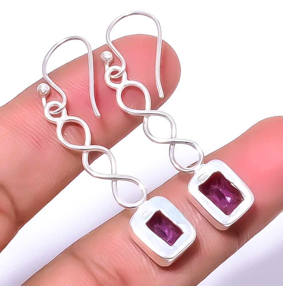 Amethyst Gemstone 925 Silver Plated Spiral Earring 1.79″ T73