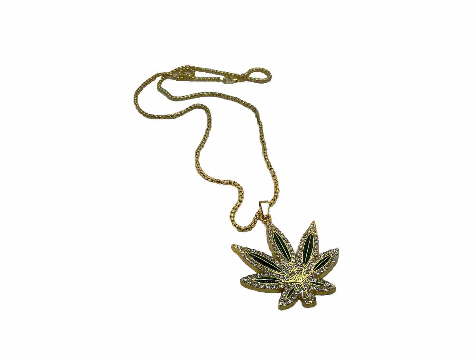 MARIJUANA LEAF NECKLACE Gold Weed Makes A Great Gift Pendant & Golden Chain