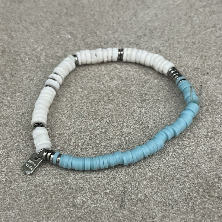 Pura Vida Stackable Blue & White Round Beaded Stretch Bracelet No Clasp