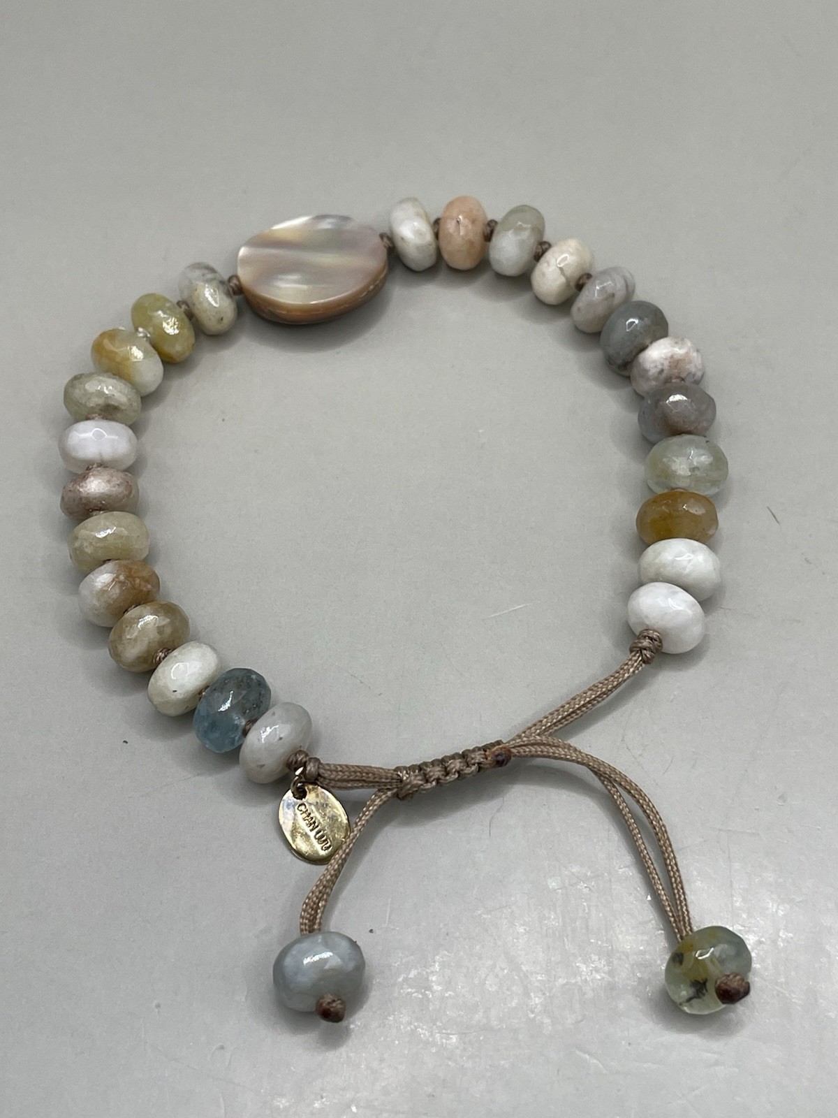 Chan Luu Signed Sterling Silver 925 GENUINE Stones Beaded Bolo Closure Bracelet