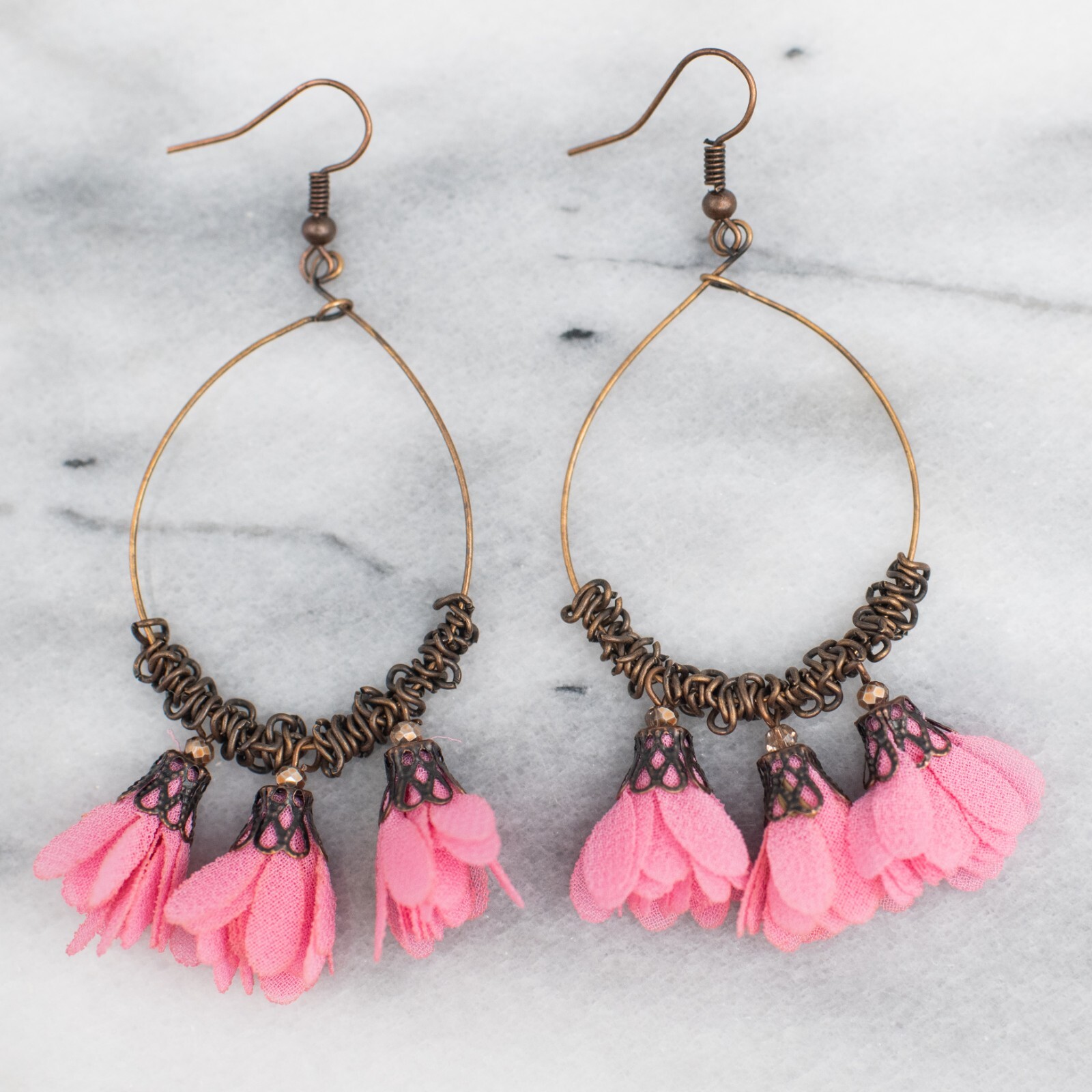3 Pairs/Set Bohemian Boho Pink Earrings Hook Drop Dangle – Tassle, Loop, Trendy