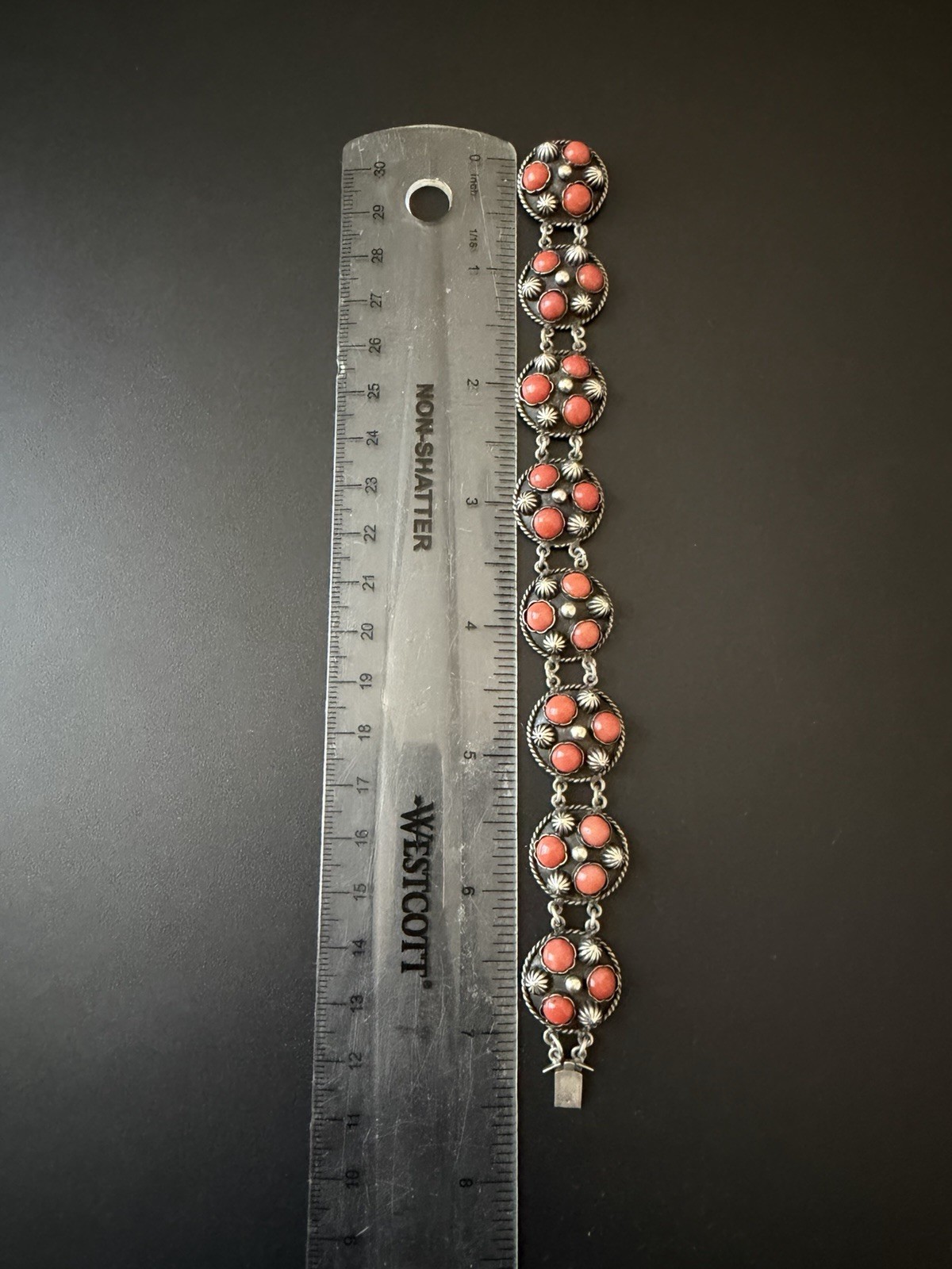 Antique 800 silver natural Mediterranean coral bracelet.