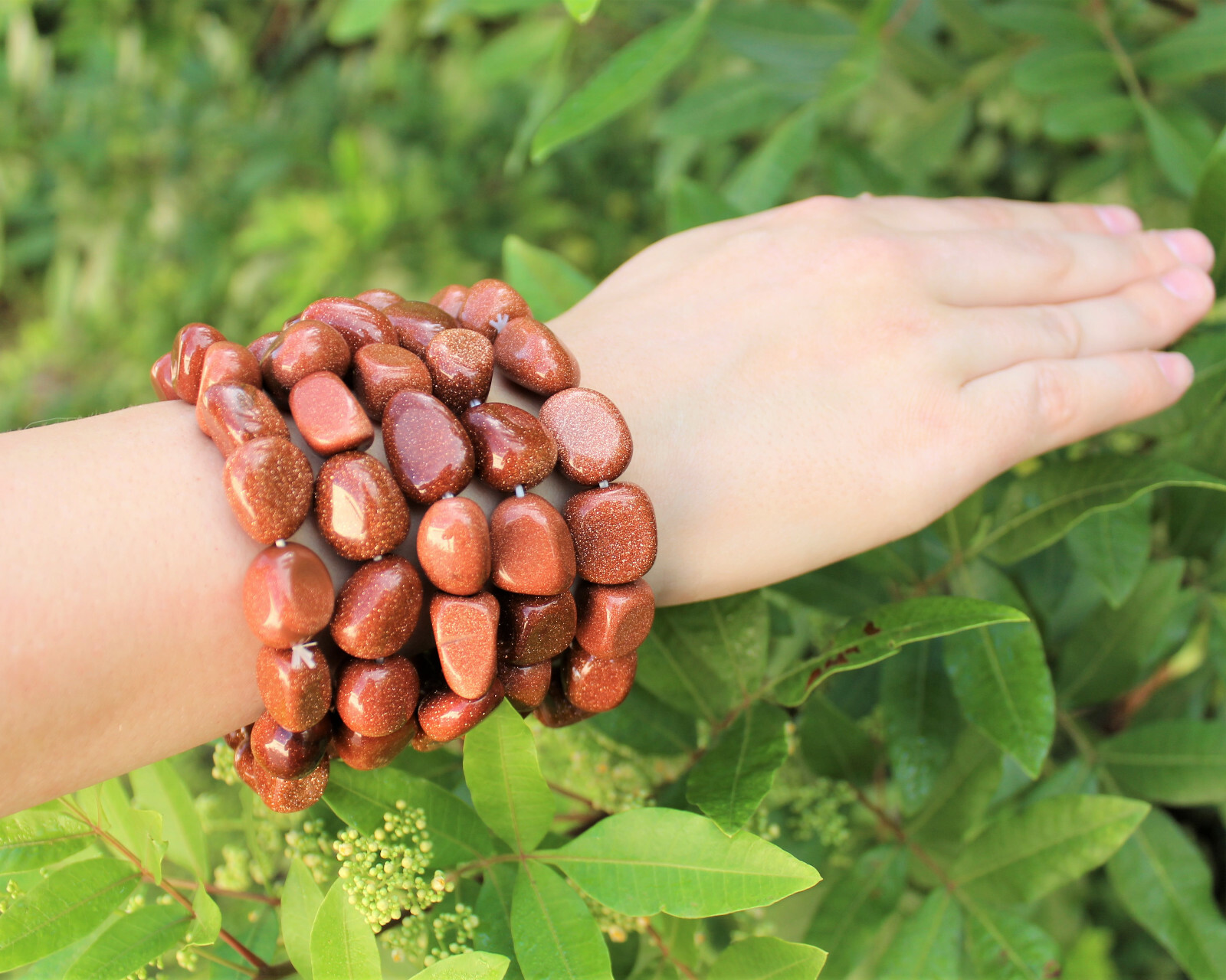 Red Goldstone Tumbled Gemstone Bracelet: 6-8 mm Nuggets (Stretch Bracelet)