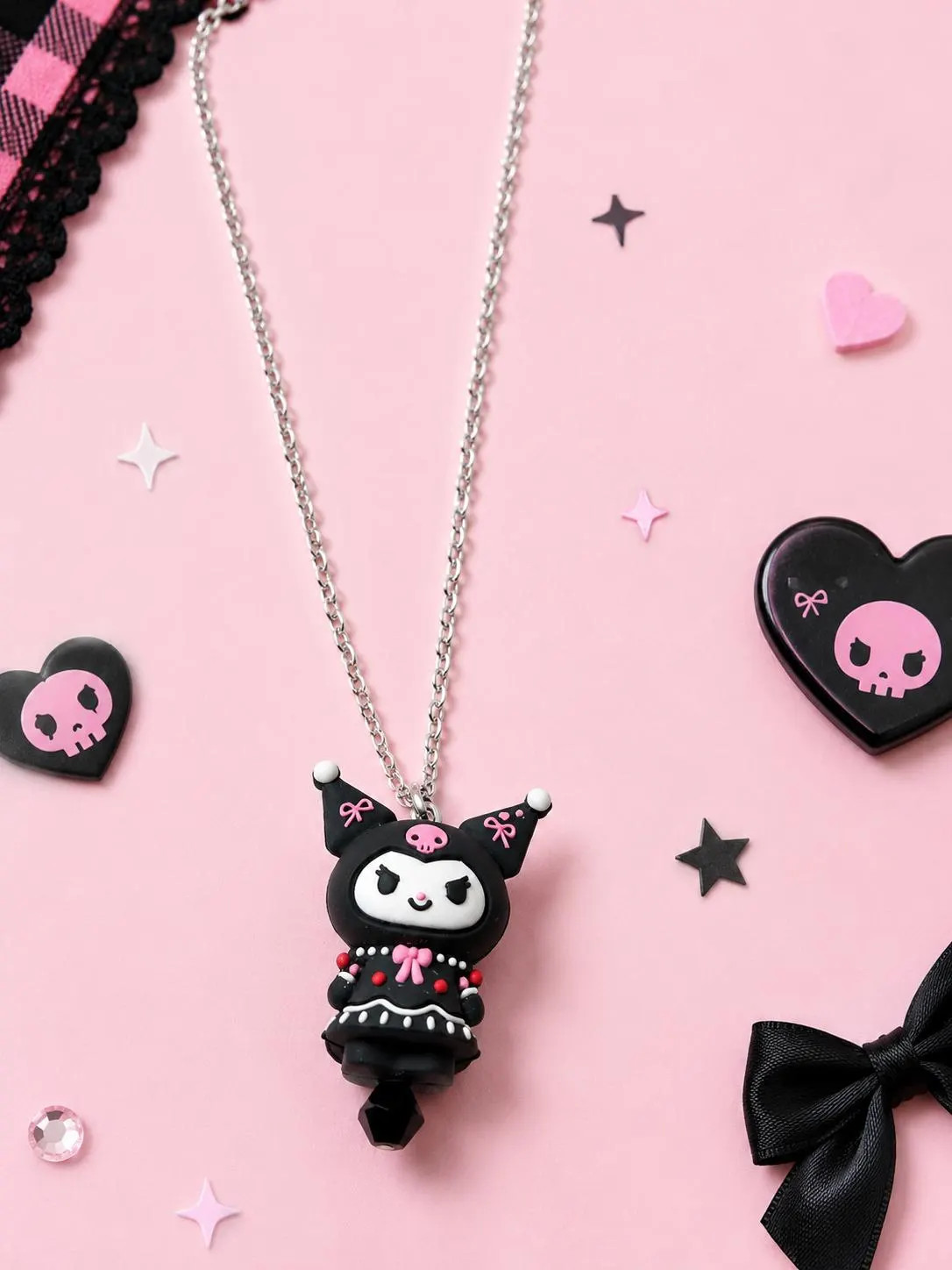 Kuromi Necklace | Kawaii Goth Pendant Necklace | Cute Sanrio Inspired Jewelry