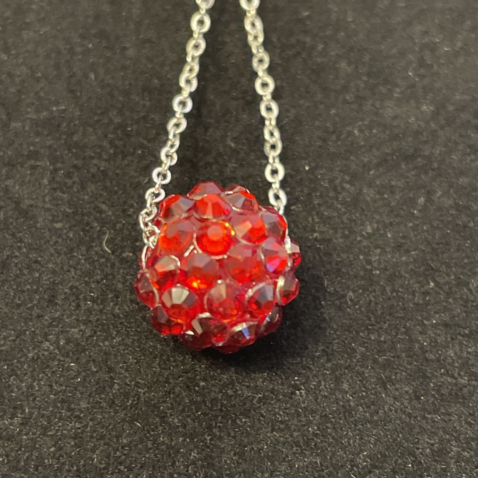 Ruby Red Disco Ball Shamballa Dangle Earrings Silver Tone 3.5 in Chain Drop